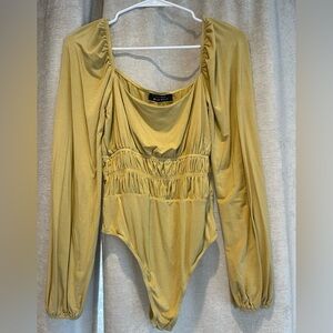 Blue Blush Smocked Long Sleeve Stretchy Body Suit Chartreuse